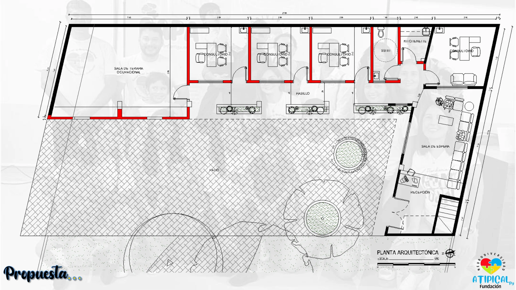 Planta arquitectónica del centro, con la distribución de los consultorios y espacios
